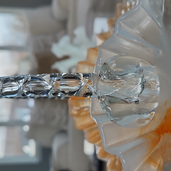 Hand Blown Basket, 11" Tall, Orange/white/clear - Picture 4 of 6